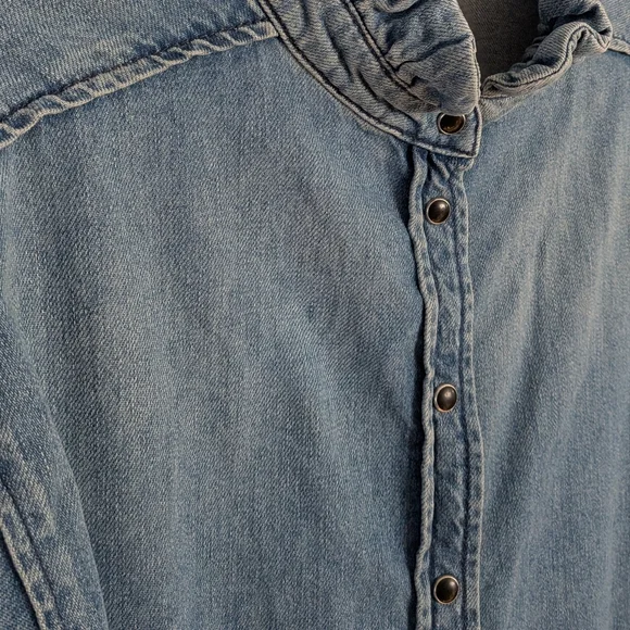 Ba&Sh Denim Shirt High Ruffle Collar Blue Size 3 - Picture 11 of 11